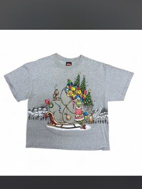 Dr. Seuss Grinch Grey Holiday Graphic Tee year 2000s